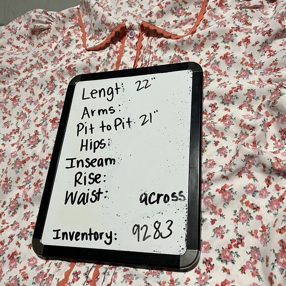 Ivy City Co Pink Floral Cottage Coquette Button Up Puff Sleeve Top Womens Size L - Picture 10 of 10